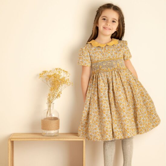 Luli & Me Honey Mustard Floral Girl Dress