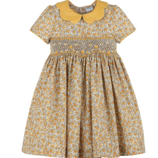 Luli & Me Honey Mustard Floral Girl Dress