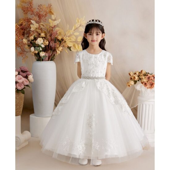 Princess Daliana Long Pure Whiter Communion Dress