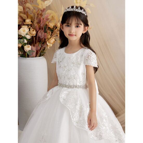 Princess Daliana Long Pure Whiter Communion Dress