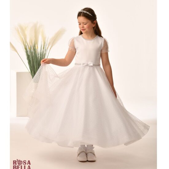 Sweetie Pie Communion dress with plumeti tulle details and elegance.”