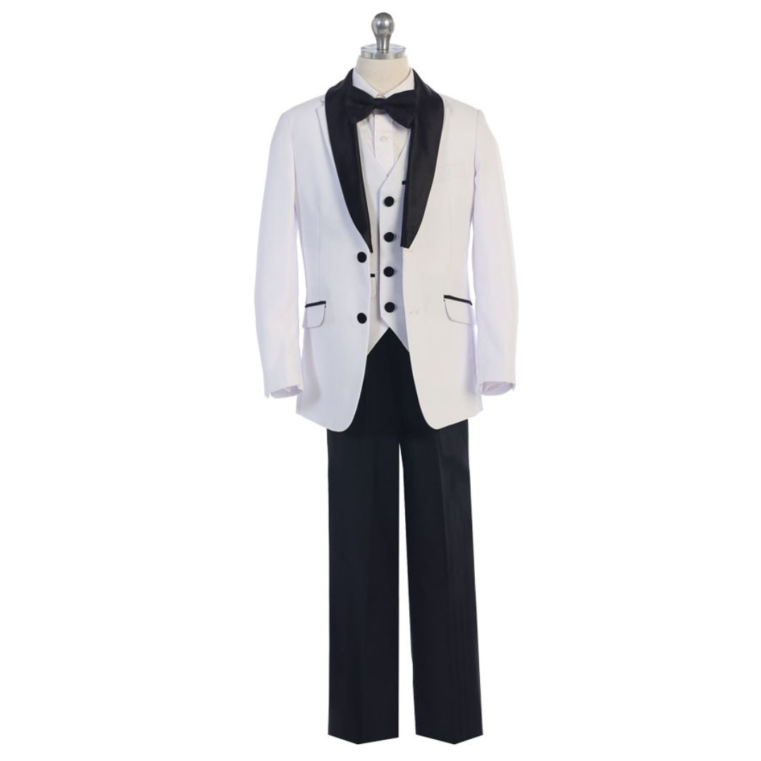 Bijan Kid Boy Suits Black and White Ball Gown with Satin Lapel