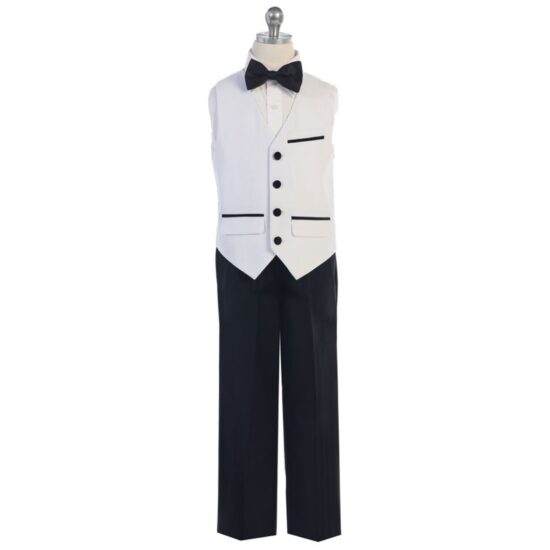 Bijan Kid Boy Suits Black and White Ball Gown with Satin Lapel