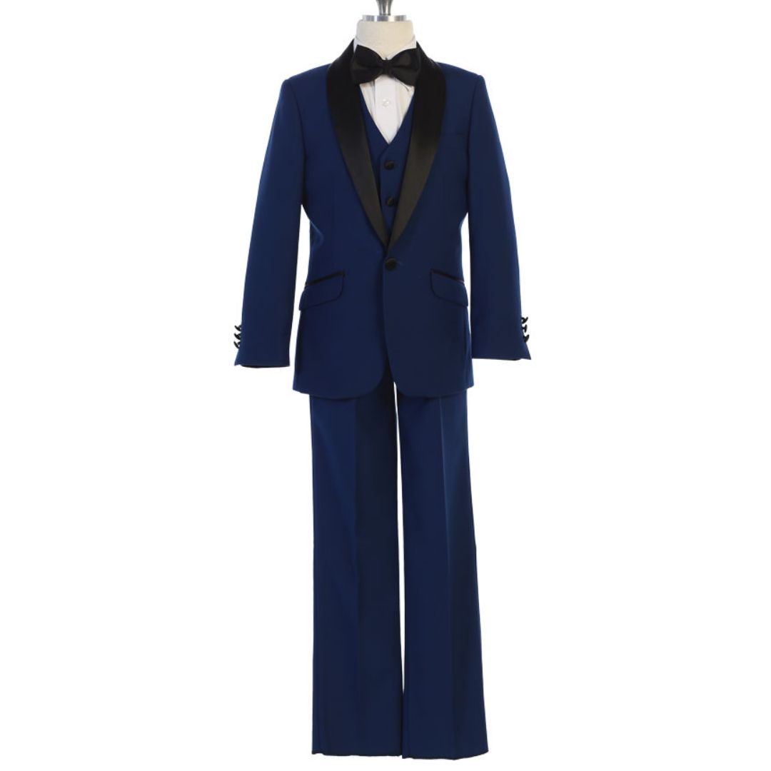 Bijan Kid Boy Suits - Royal Blue Prom Suit with Black Lapel