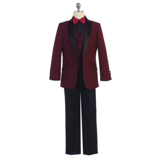 Bijan Kid Boy Suits Wine and Black Ball Gown with Satin Lapel