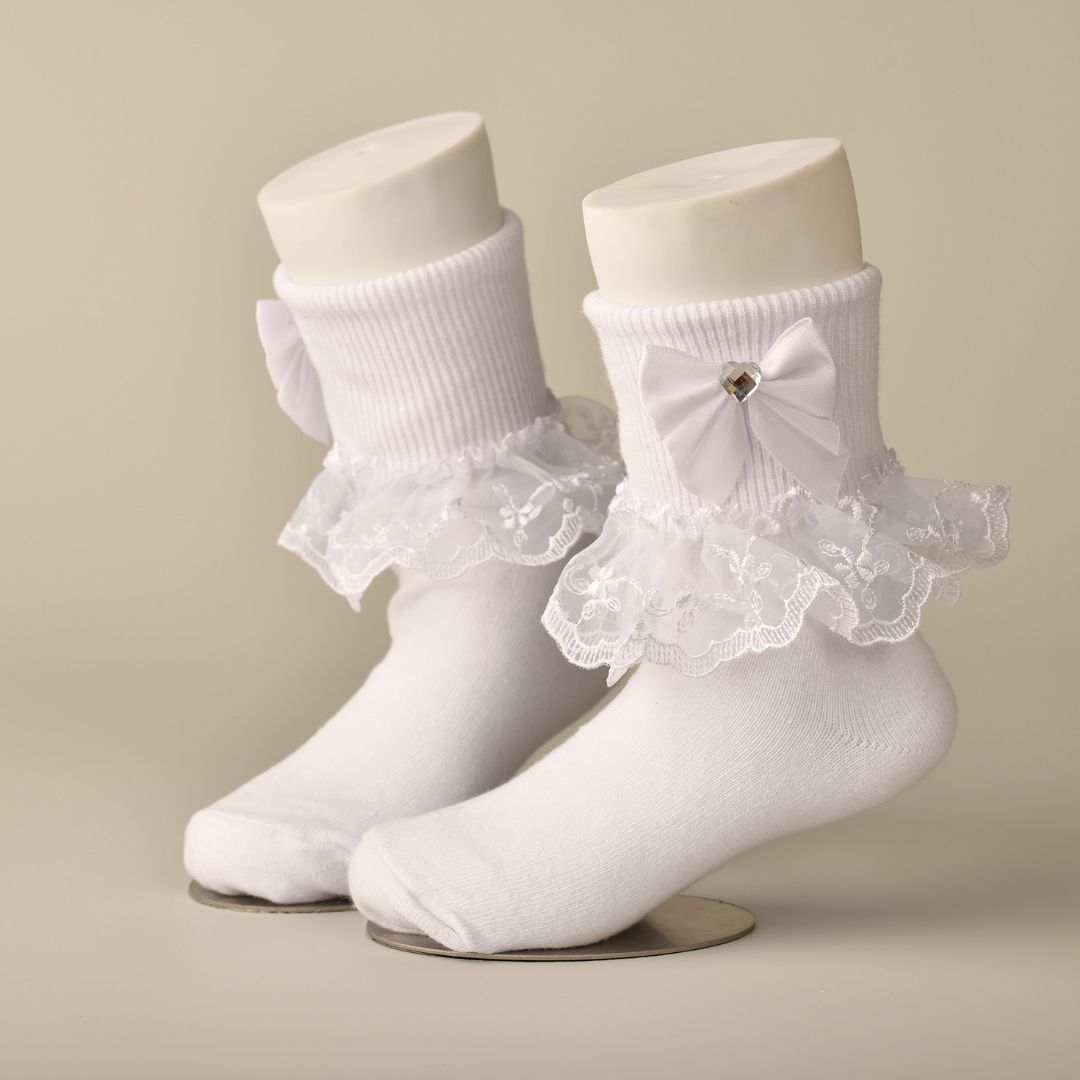 Sweetie Pie Sock with Lace and Bow w/ Rhinestone