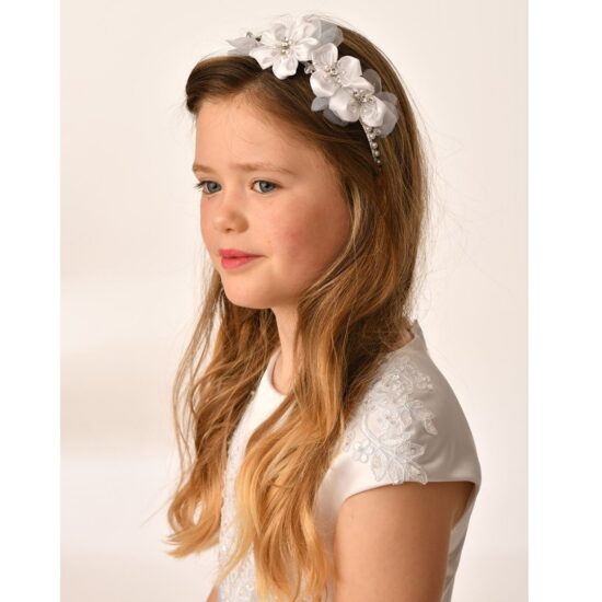 Sweetie Pie Communion Headdress with Flowers and Pearls