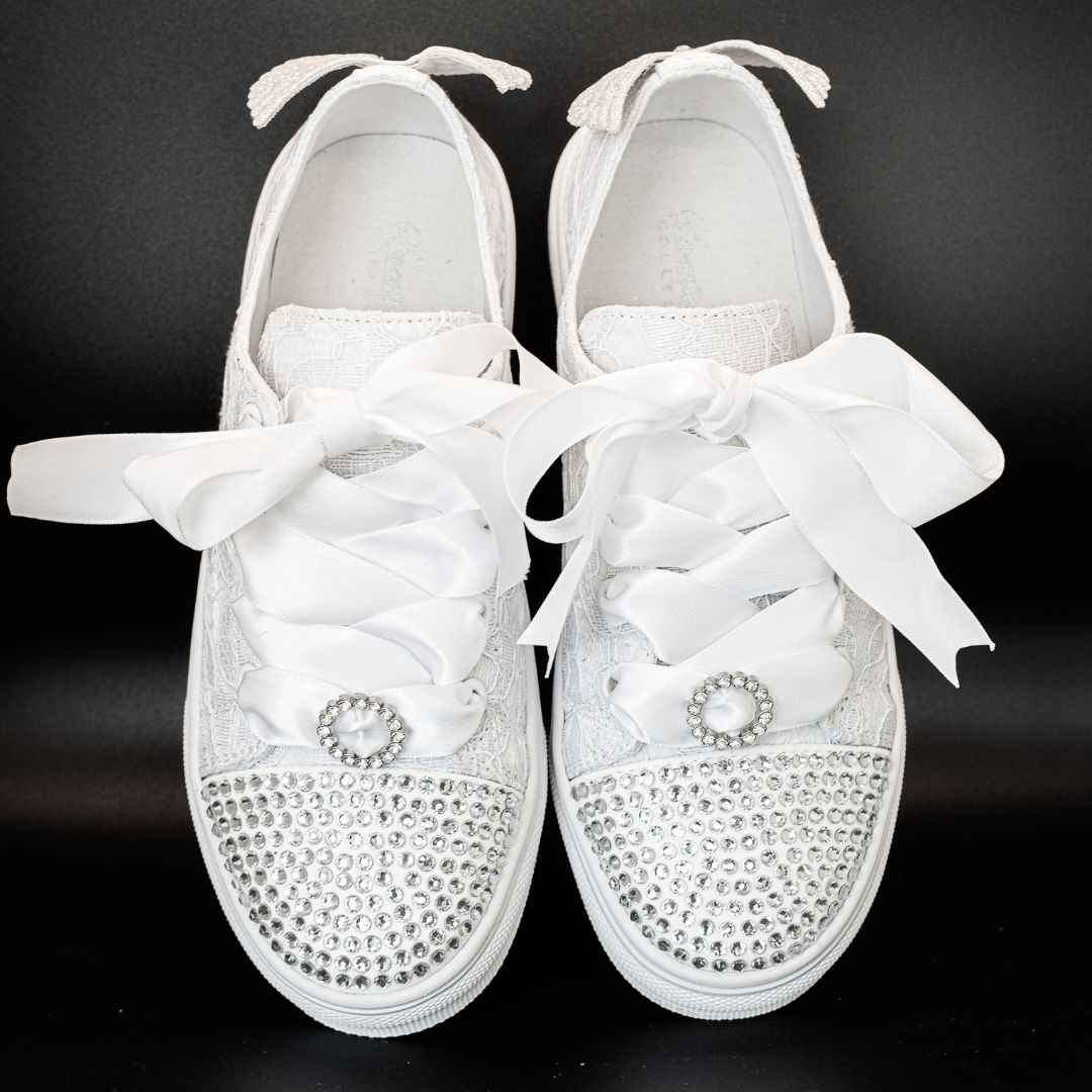 Sweetie Pie Communion Slippers with Lace, Rhinestones