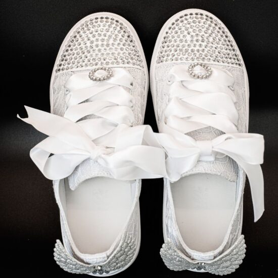 Sweetie Pie Communion Slippers with Lace, Rhinestones