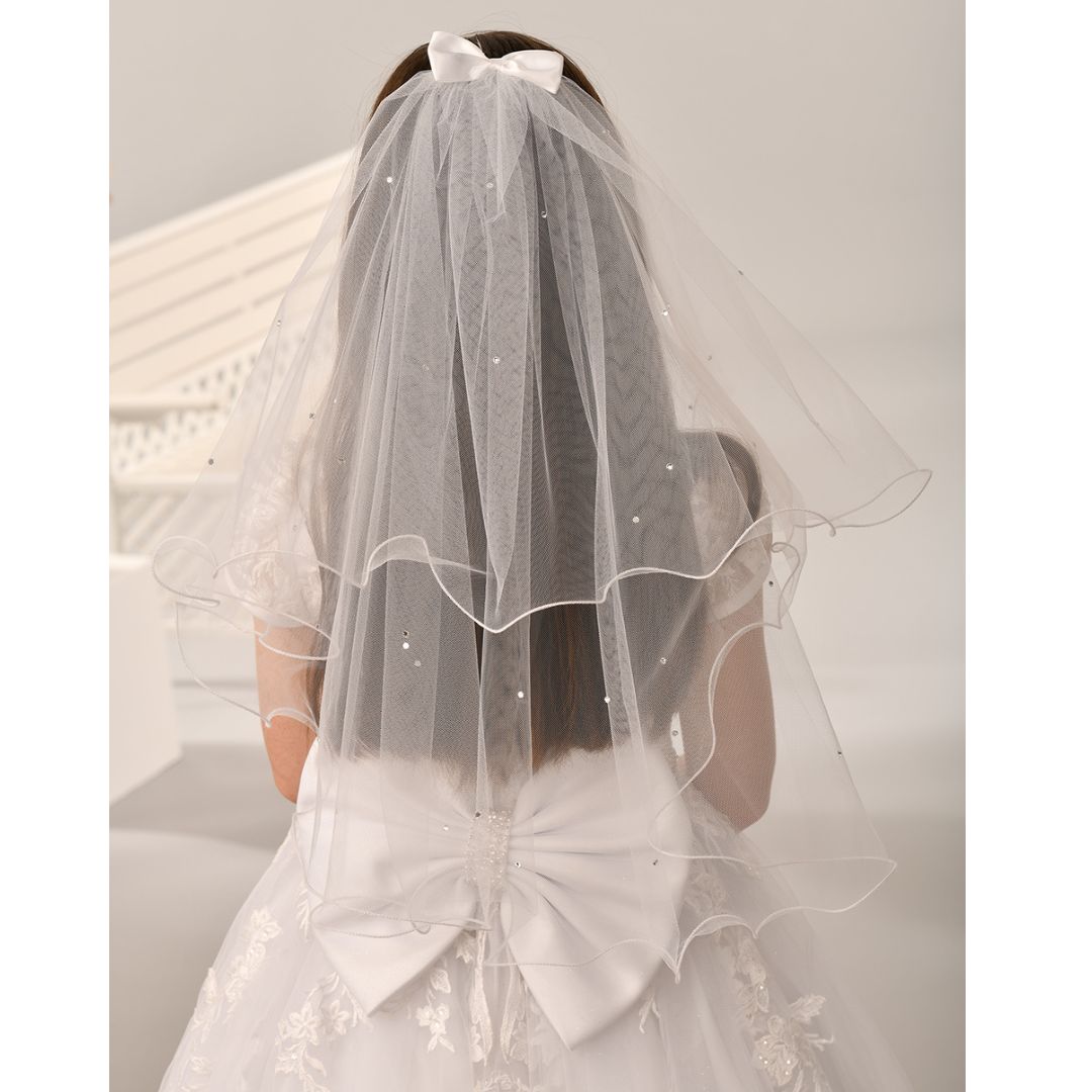 Sweetie Pie Communion Veil with Bow and Elegant Glitter