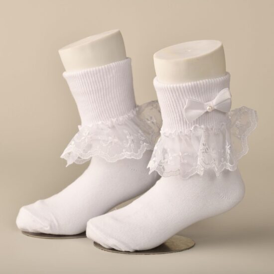 Sweetie Pie Sock with Lace and Bow with Pearl