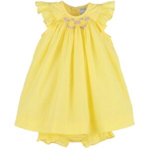 Luli & Me - Yellow Baby Dress with Smock Embroidery